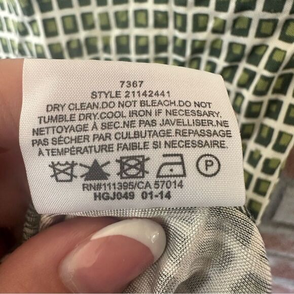 Tory Burch Paris Silk Sheath Dress V Neck Women’s Medium Green Geometric Print - Picture 10 of 13